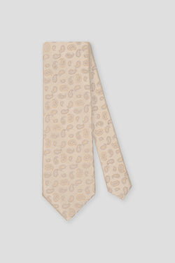 Beige Seidenkrawatte mit Tropfenmuster