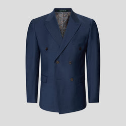 PREMIUM blå dobbeltradet blazer med nålestriber