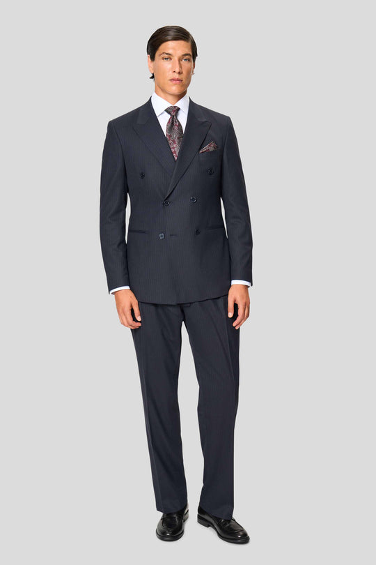 PREMIUM marineblauer doppelreihiger Blazer mit Nadelstreifen