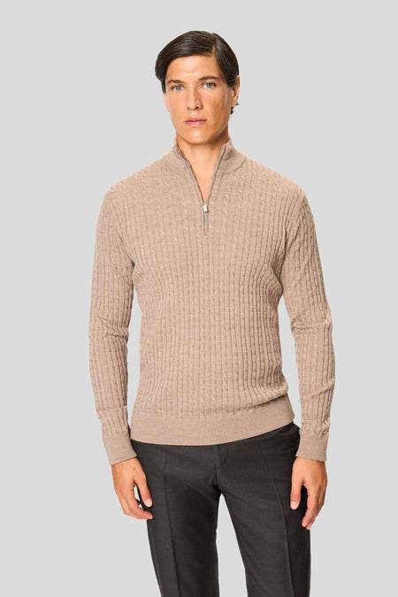 Sand merino quarter-zip kabel striktrøje