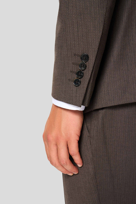 PREMIUM dunkelbrauner Blazer mit Fischgrätmuster