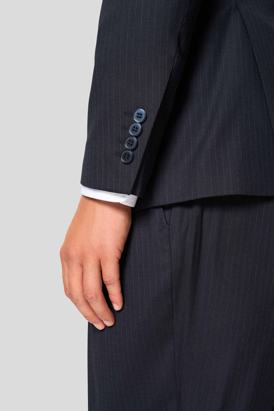 PREMIUM marineblauer doppelreihiger Blazer mit Nadelstreifen