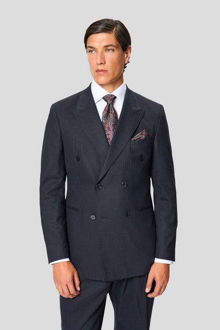 PREMIUM marineblauer Zweireiher-Anzug mit Nadelstreifen