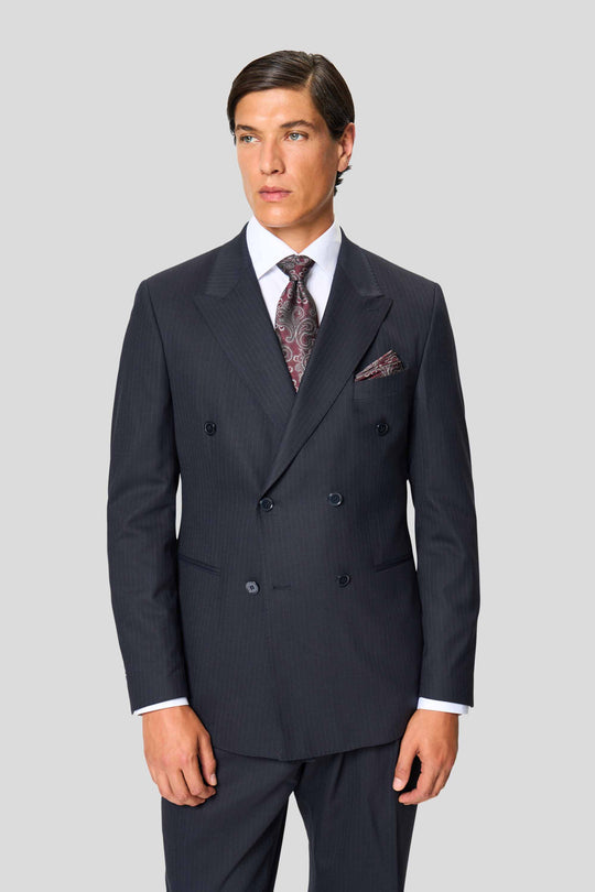 PREMIUM marineblauer Zweireiher-Anzug mit Nadelstreifen