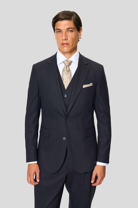 PREMIUM marineblauer dreiteiliger Anzug mit Nadelstreifen