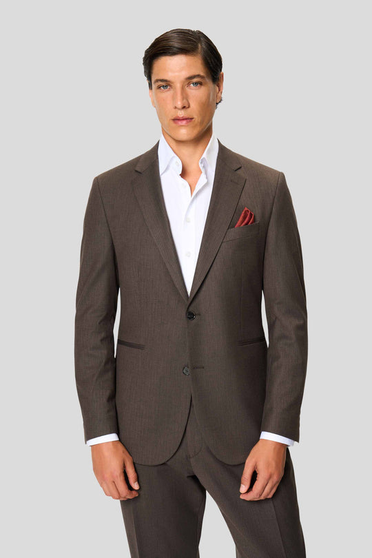 PREMIUM dunkelbrauner Anzug mit Fischgrätmuster