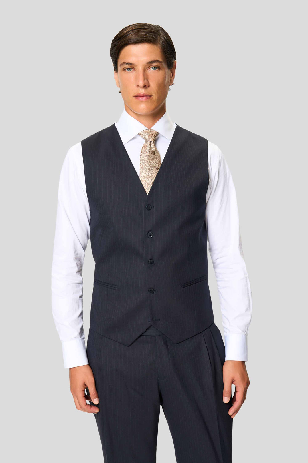 PREMIUM marineblaue Weste mit Nadelstreifen