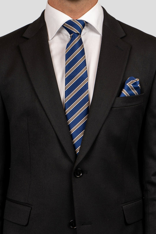 Slips & lommekluds pakke (Blå & champagne stribet) suitclub.dk