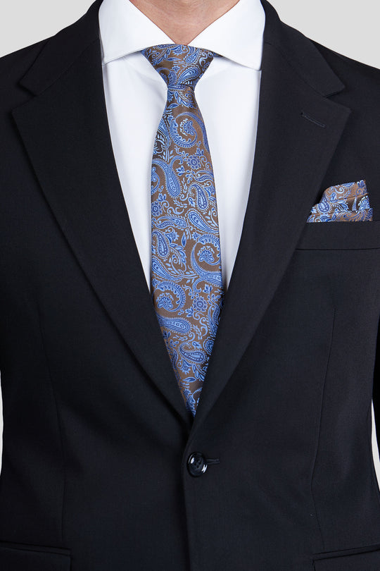 Slips & lommekluds pakke(Brun & blå paisley) suitclub.dk