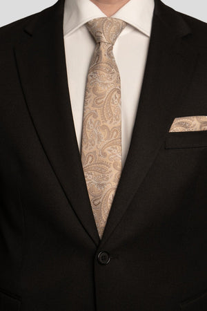 Krawatten- und Einstecktuch-Set (Champagner-Paisley)