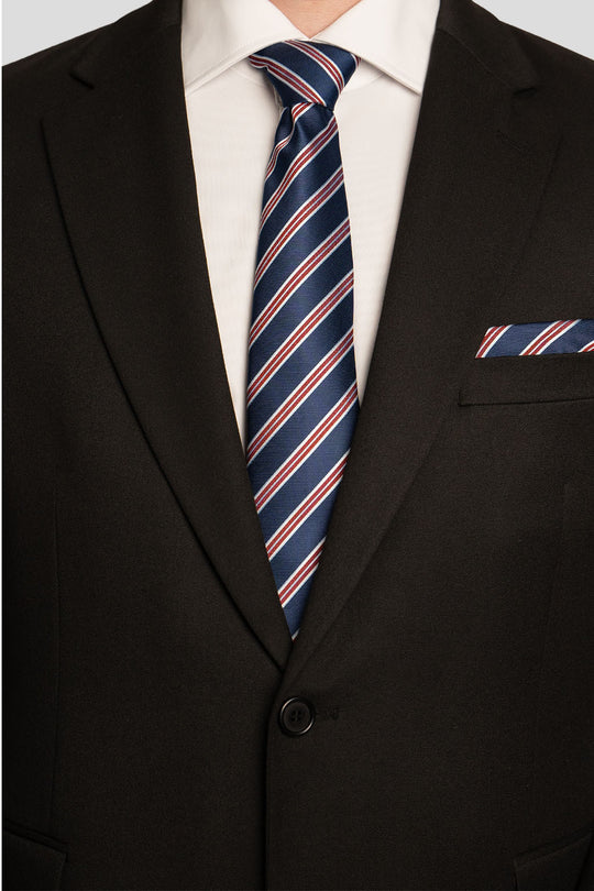 Navy & rødt stribet slips PVD
