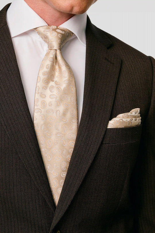 Slips & lommekluds pakke (Beige dråbemønster i silke) suitclub.dk