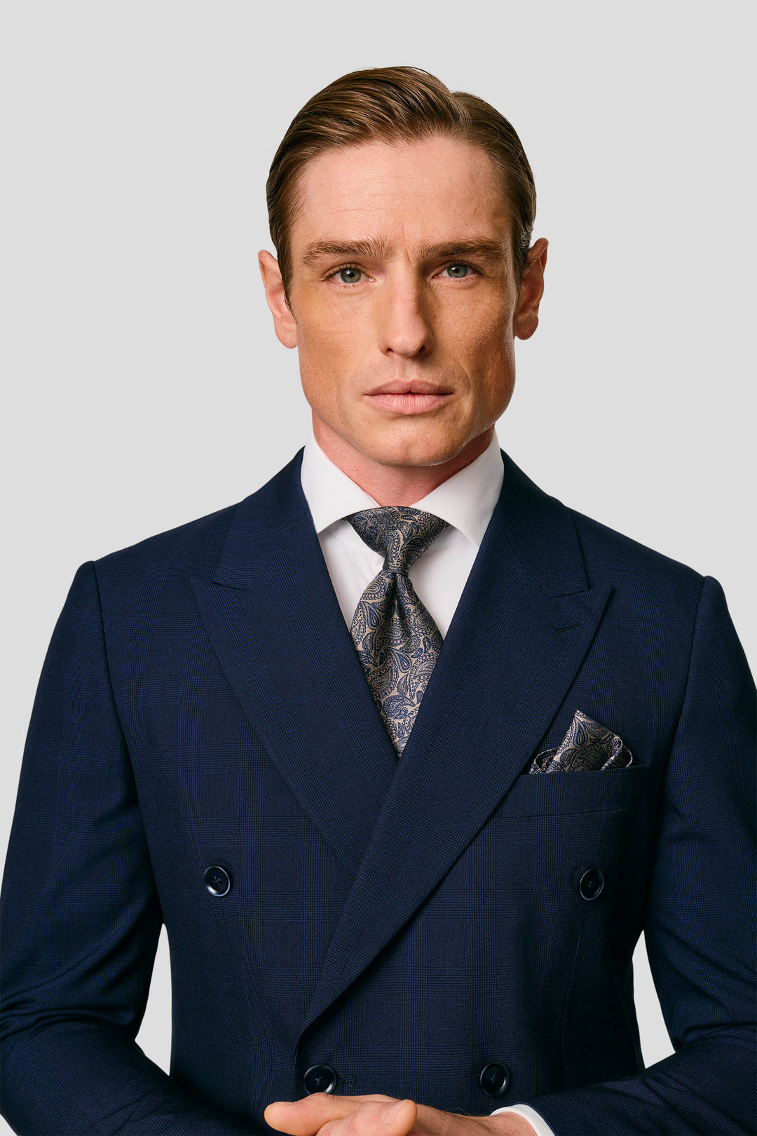 PRESTIGE navy dobbeltradet blazer med tern MBO