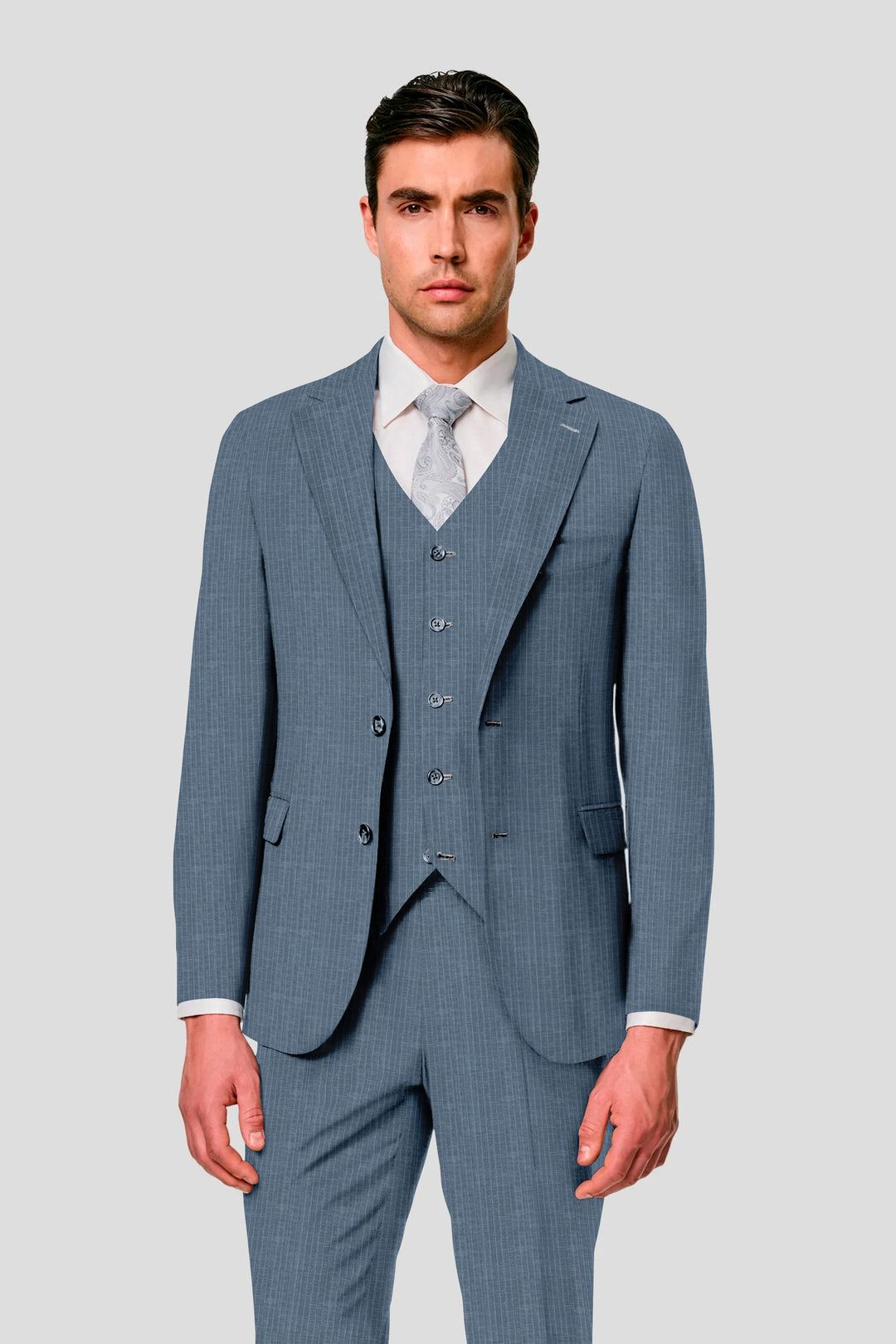 CUSTOM lyseblåt uld jakkesæt med nålestriber SUIT CLUB