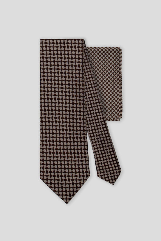 Slips & lommekluds pakke (Brun & beige geometri) suitclub.dk