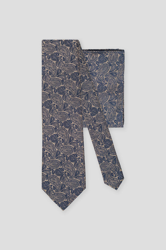Slips & lommekluds pakke (Guld & blå paisley i silke) suitclub.dk