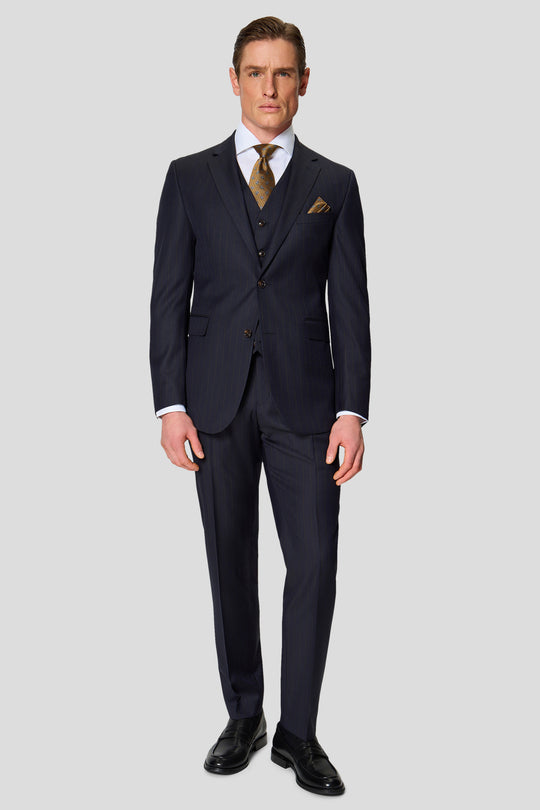 HERITAGE navy three-piece jakkesæt med nålestriber MBO