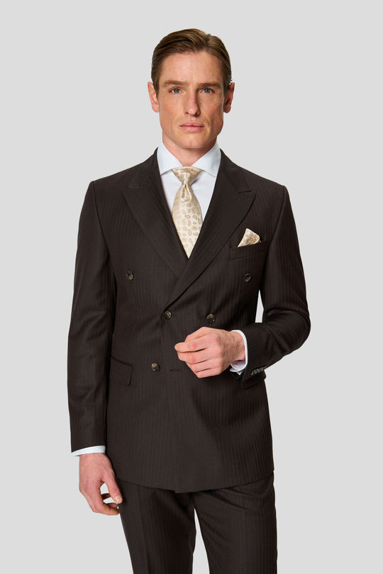 HERITAGE brun dobbeltradet blazer med sildeben MBO