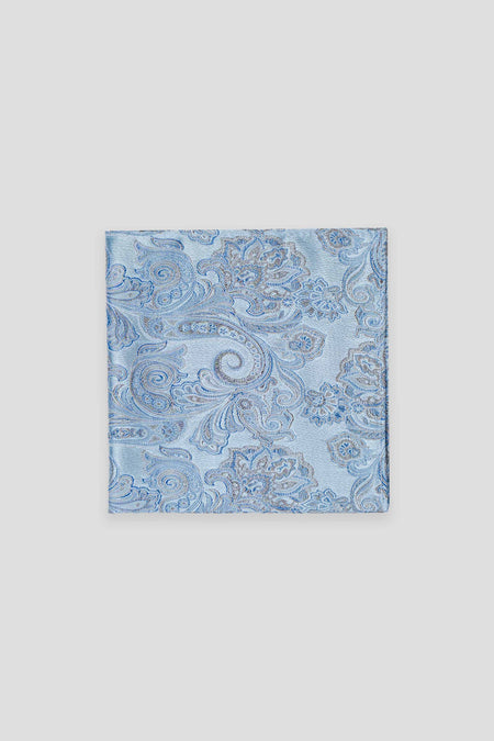 Hellblaues Paisley-Einstecktuch aus Seide