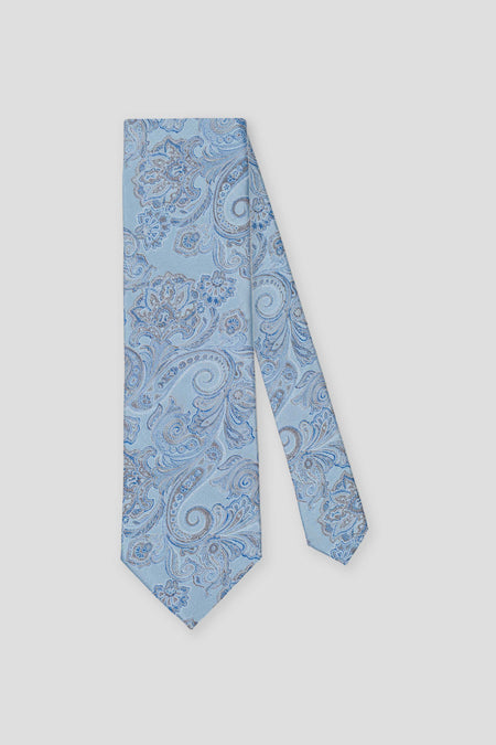Lyseblåt paisley silkeslips