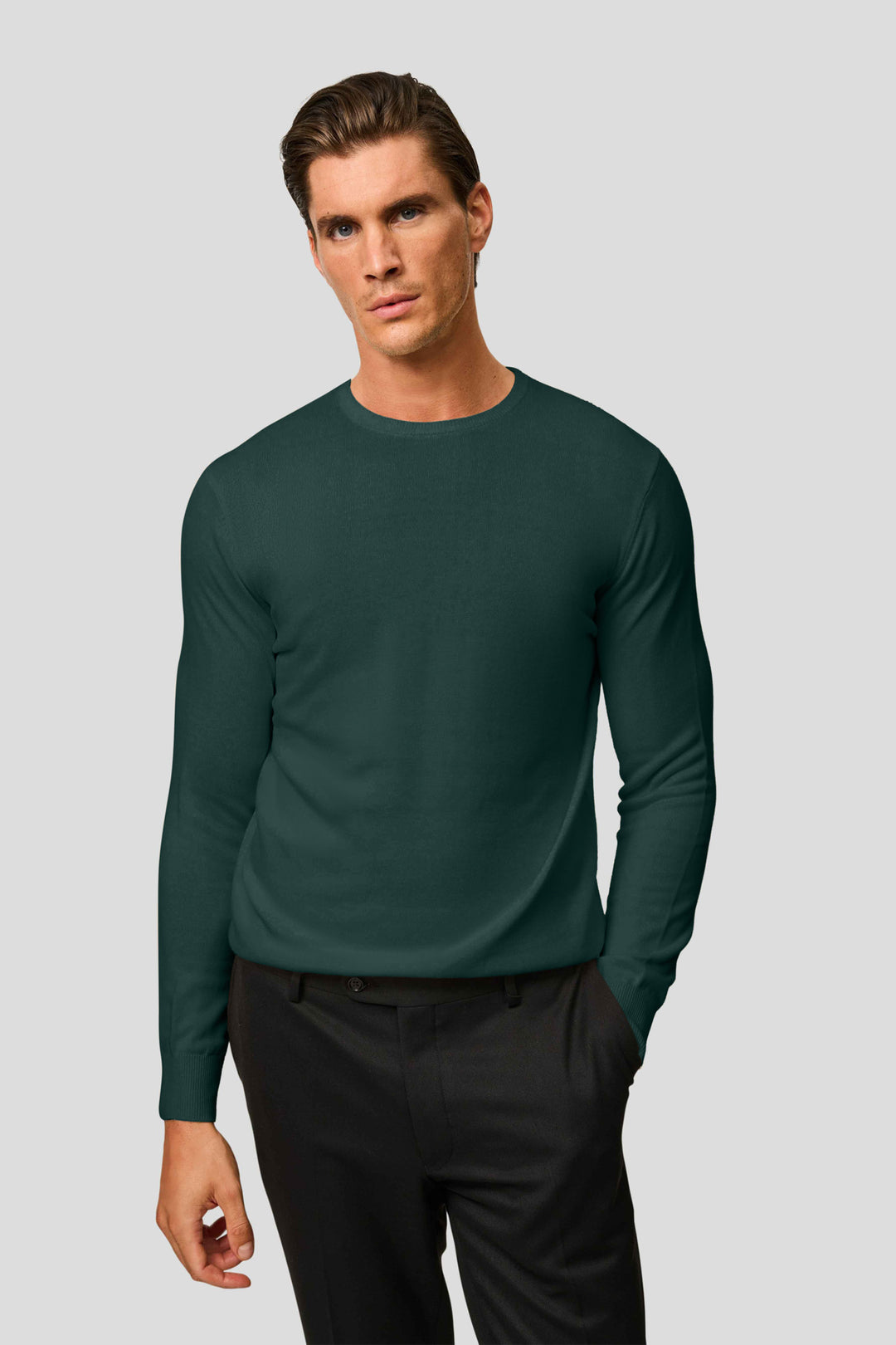 Mørkegrøn o-neck striktrøje HVIID