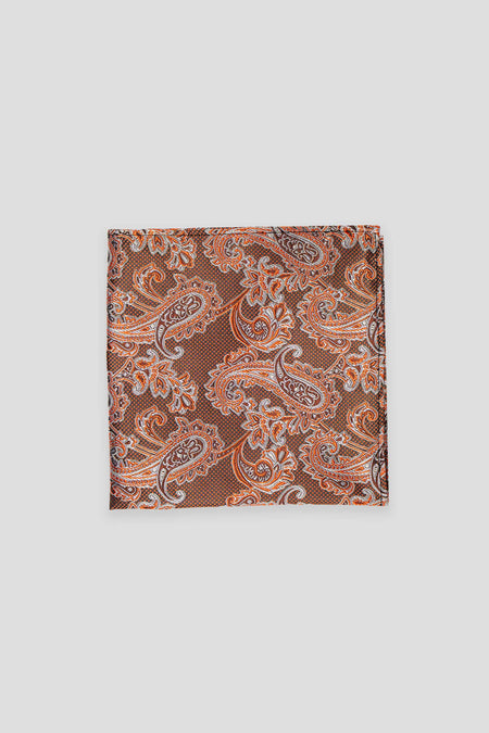 Oranges gepunktetes Paisley-Seideneinstecktuch