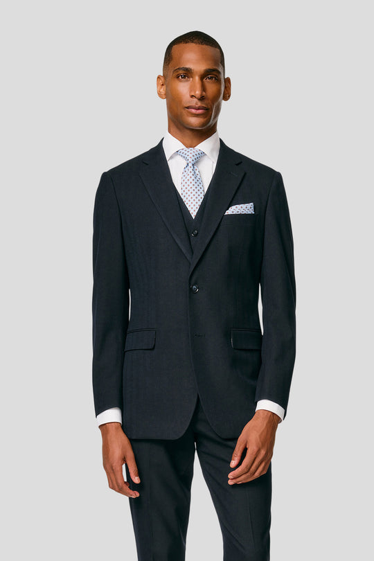 PRESTIGE navy three-piece jakkesæt med sildeben PRESTIGE