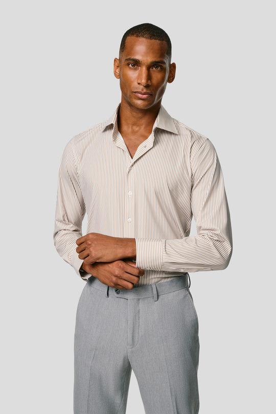 Signatur performance skjorte beige stribet slim Shirtmakers