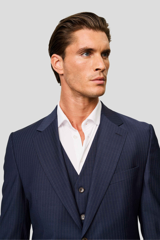 PREMIUM navy vest med nålestriber MBO