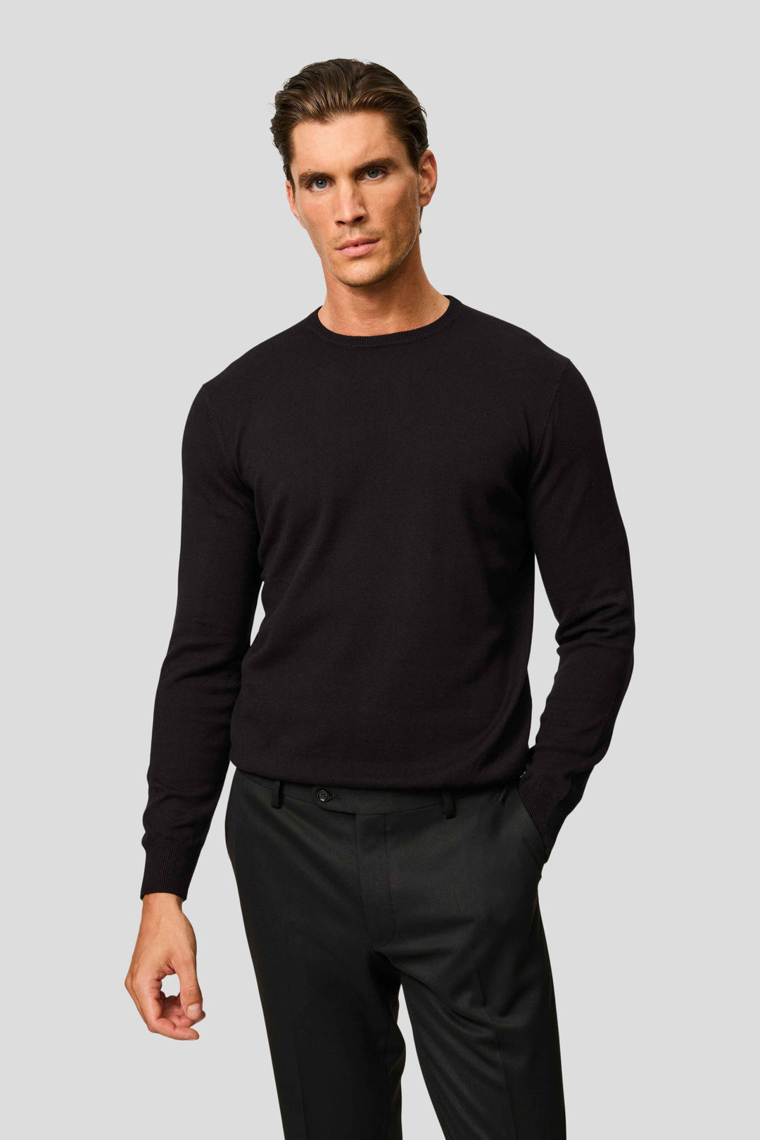 Sort o-neck striktrøje HVIID