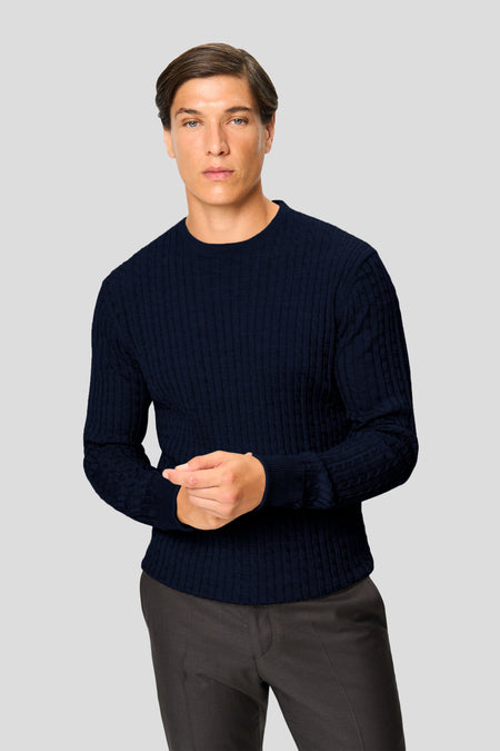 Navy merino crew neck kabel