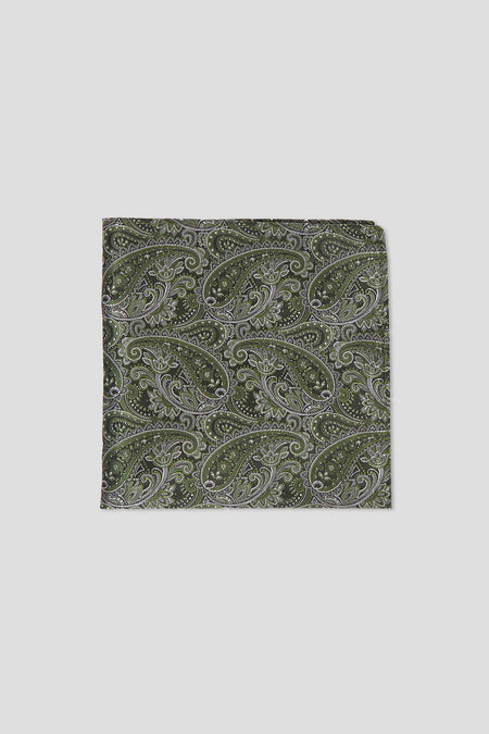 Grünes & weißes Einstecktuch mit Paisley-Muster