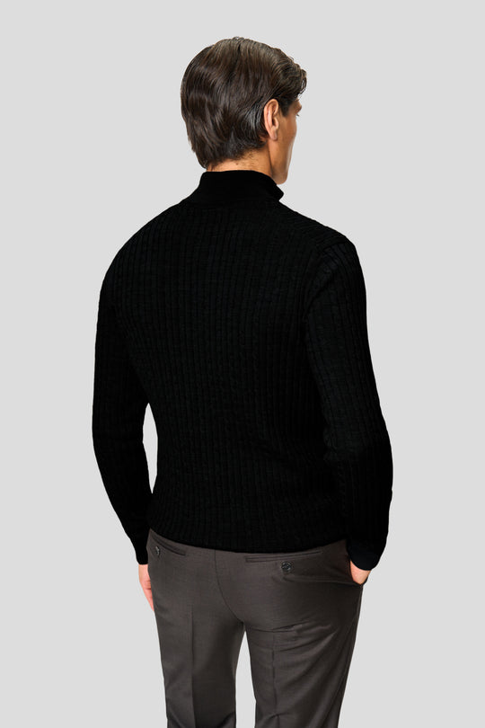 Sort merino quarter-zip kabel striktrøje