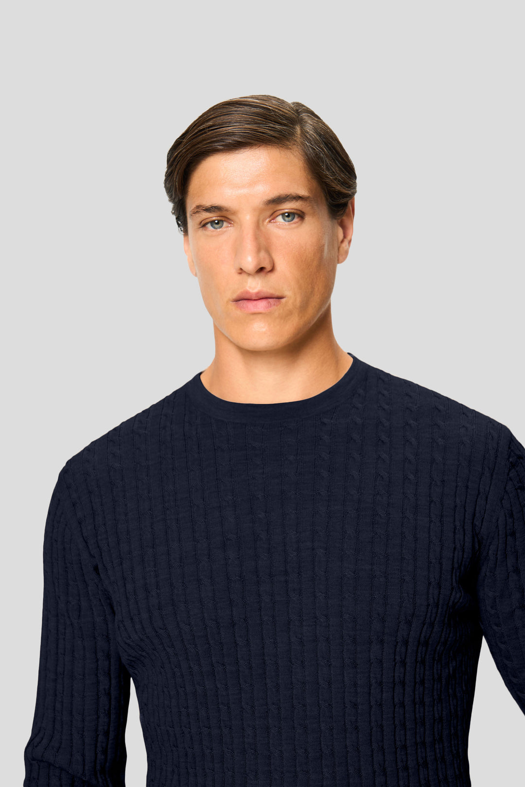 Navy merino crew neck kabel