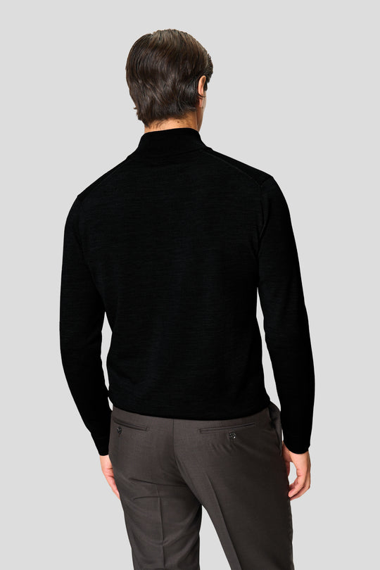 Sort merino quarter-zip striktrøje