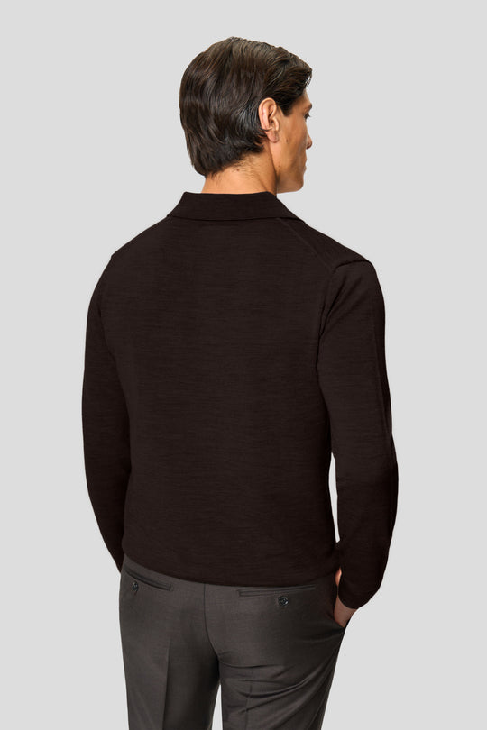 Braunes Merino-Langarm-Poloshirt