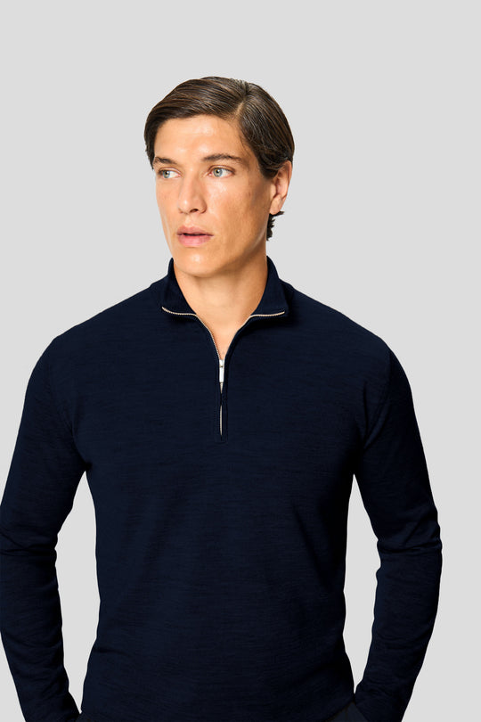 Navy merino quarter-zip striktrøje