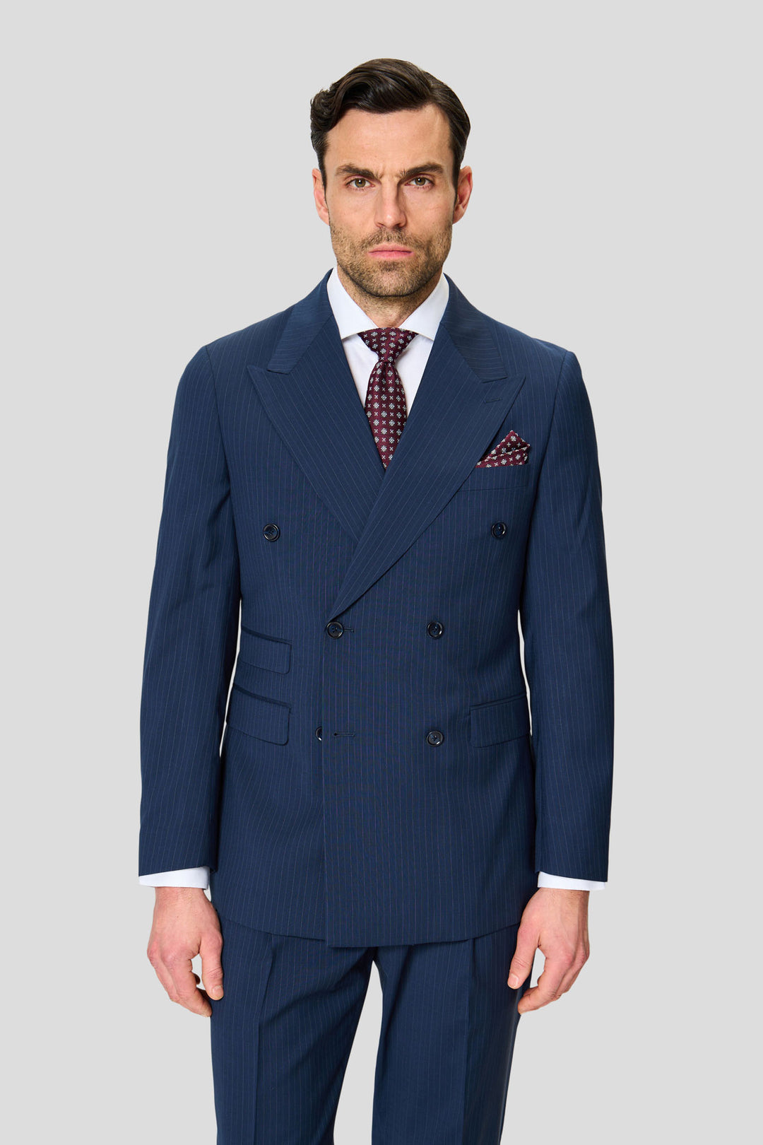 EXCLUSIVE blauer zweireihiger Blazer mit Nadelstreifen