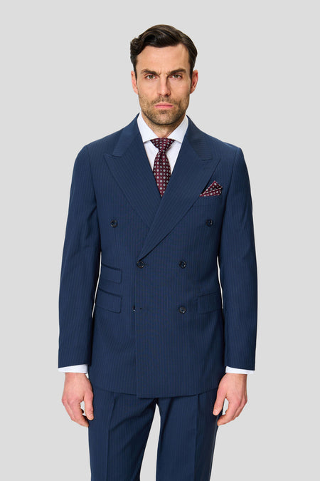 EXCLUSIVE blauer zweireihiger Blazer mit Nadelstreifen