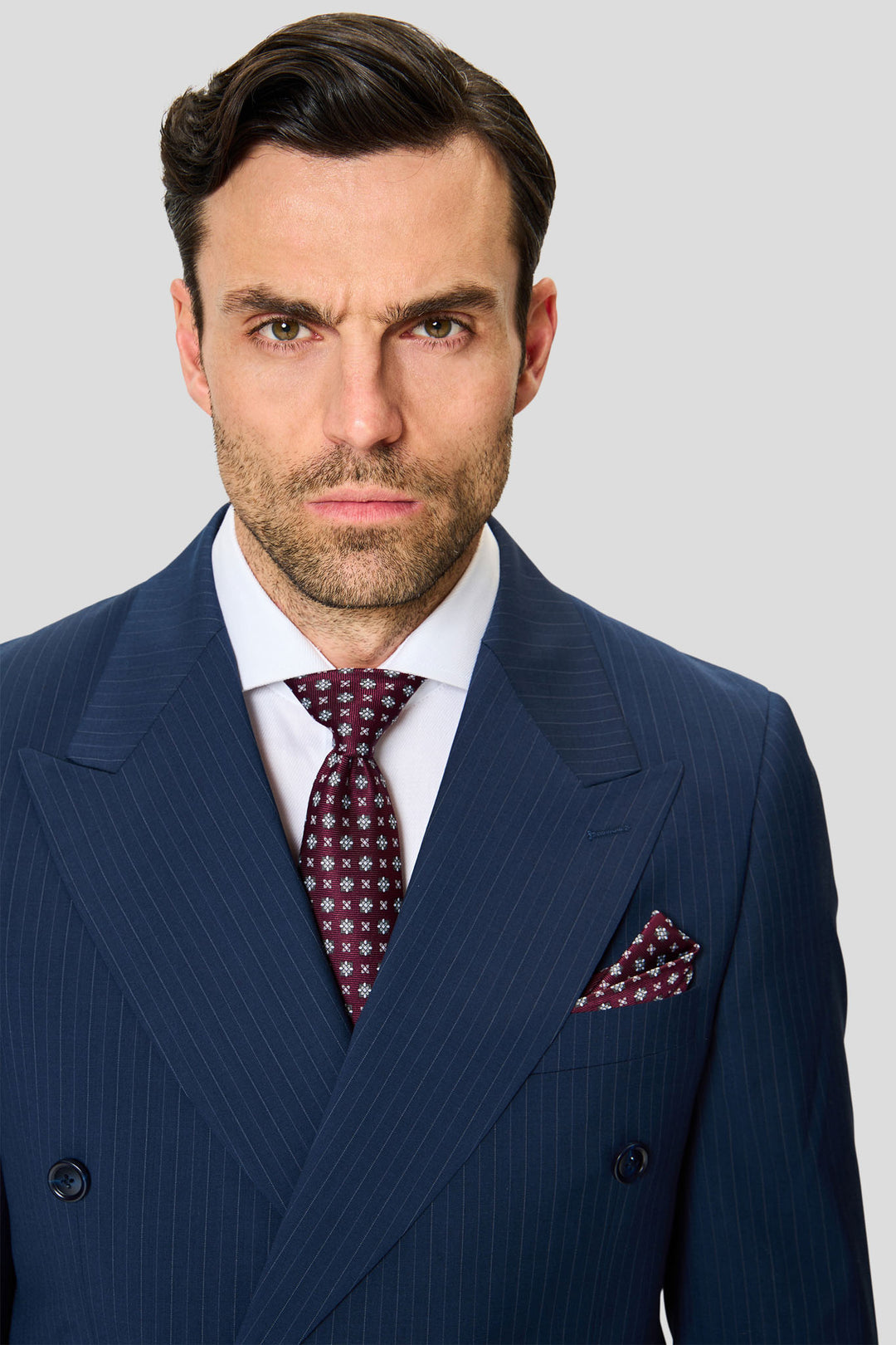 EXCLUSIVE blauer zweireihiger Blazer mit Nadelstreifen