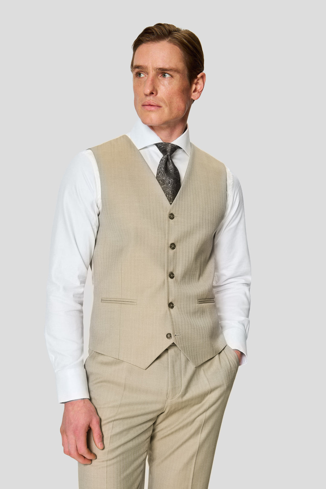 HERITAGE beige Weste mit Fischgrätmuster