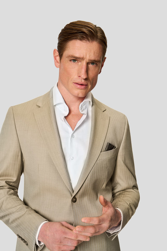 HERITAGE beige Blazer mit Fischgrätmuster