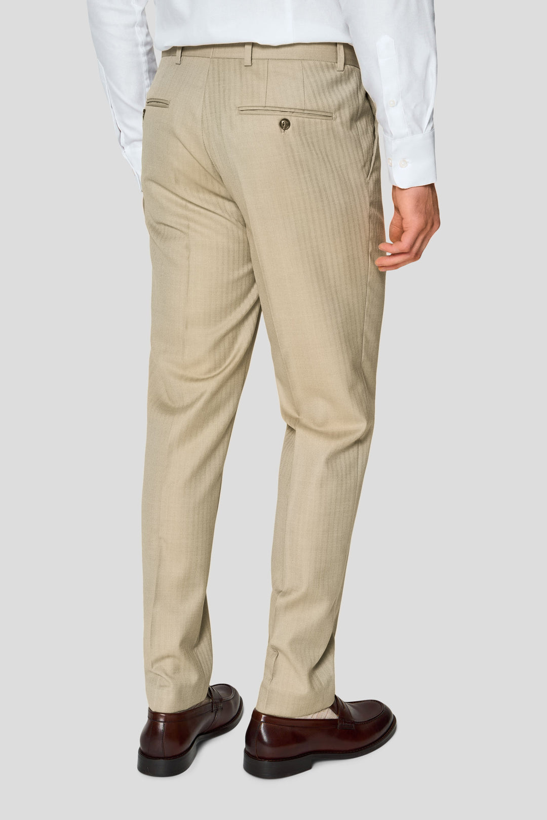 HERITAGE beige Anzughose mit Fischgrätenmuster