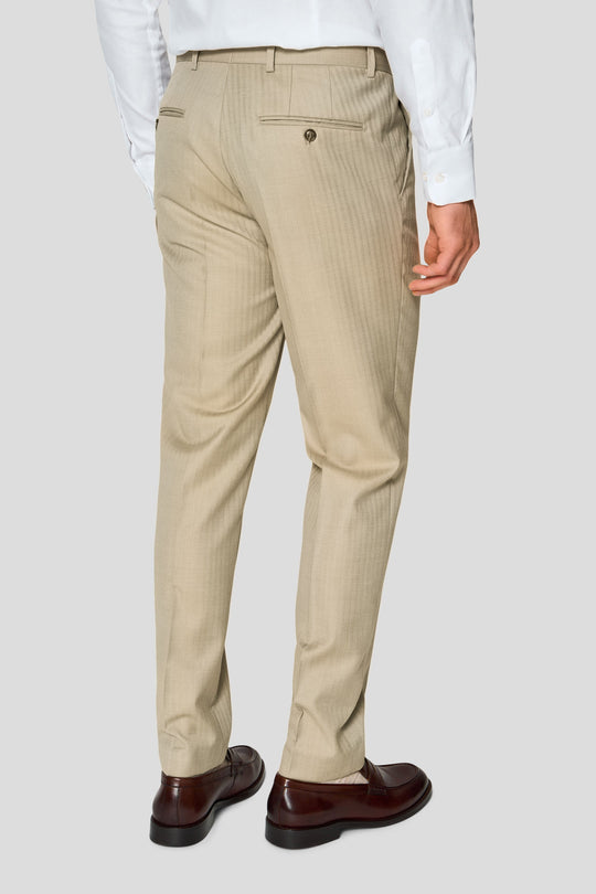 HERITAGE beige Anzughose mit Fischgrätenmuster