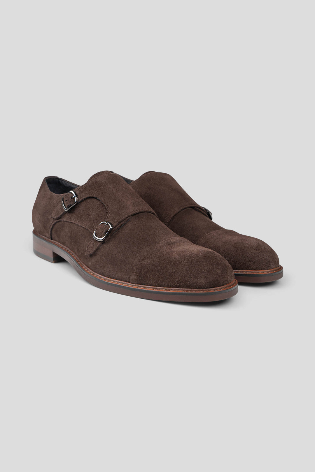 Brune dobbelt monk strap sko i ruskind Ahler