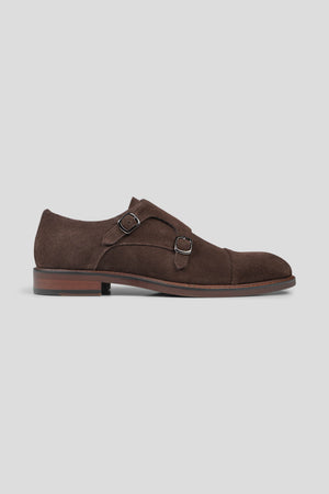 Braune Doppel-Monk-Strap-Schuhe aus Wildleder