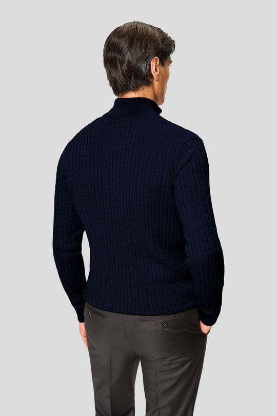 Navy merino quarter-zip kabel striktrøje