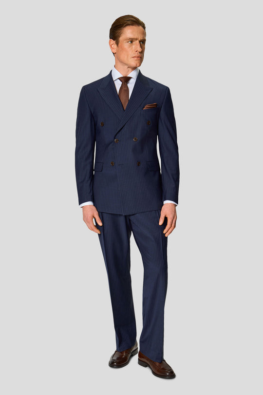 PREMIUM navy dobbeltradet blazer med nålestriber MBO