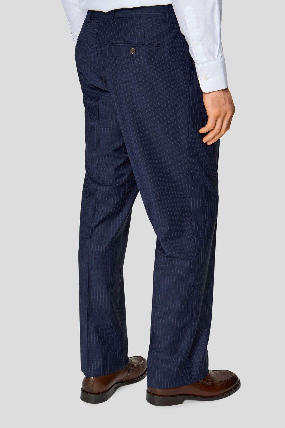 PREMIUM navy straight fit habitbukser med nålestriber 2.0 MBO