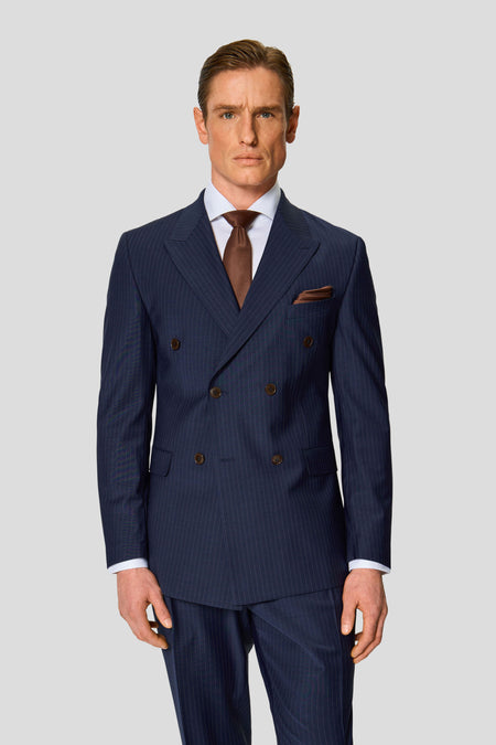 PREMIUM blauer zweireihiger Anzug mit Nadelstreifen